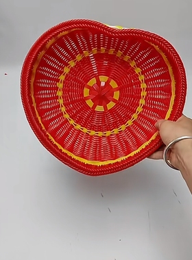 婚庆礼篮月子手工编织篮子手提带盖红色手提蓝藤编织筐拜神篮收纳