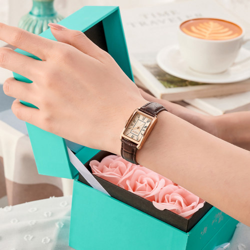 聚利时手表女款轻奢小众正品复古小方表圣诞节礼物送女朋友石英表 - 图2