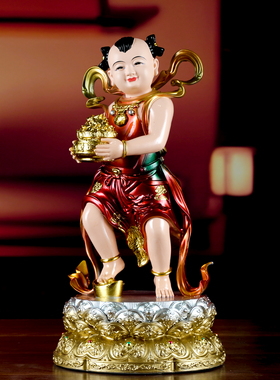 金莲铜彩善财童子龙女金童玉女
