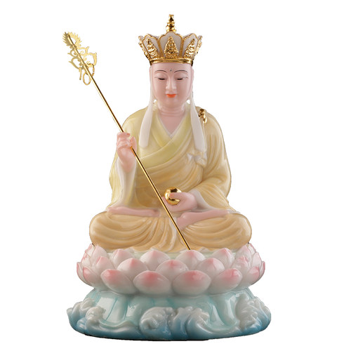 慈缘阁汉白玉彩绘地藏菩萨像供奉家用地藏王菩萨佛像居家供佛摆件 - 图0