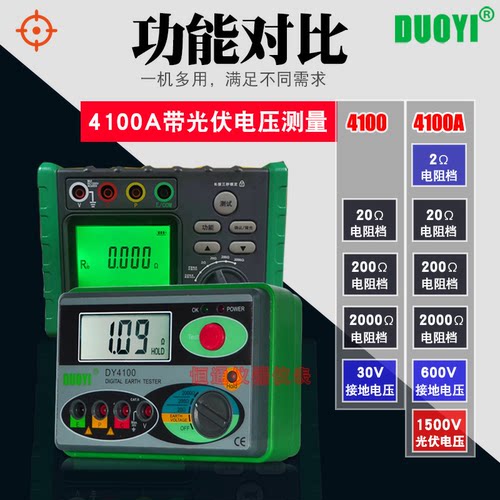 多一DY4100A接地电阻测试仪地阻仪接地摇表防雷光伏充电桩测量仪 - 图3