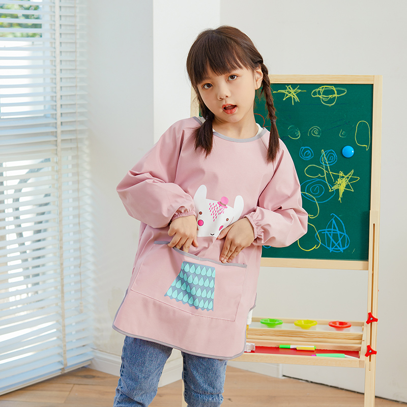 儿童画画罩衣长袖防水魔术贴幼儿园美术绘画反穿衣围兜男女宝围裙