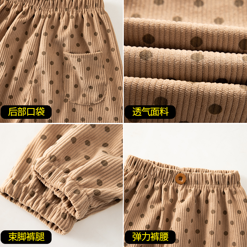 秋冬加绒宝宝裤子加绒女童灯芯绒裤子儿童束脚灯笼裤男童运动长裤 - 图2