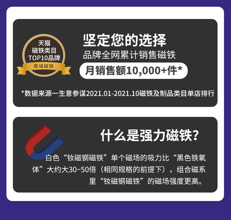 磁铁圆形圆柱强磁铁10*30MM美甲猫眼圆柱强钕铁硼磁铁圆柱磁贴片-图3