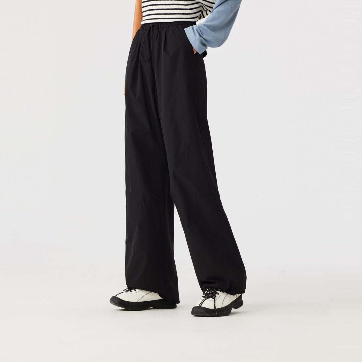 飞鸟和新酒商场同款女装新款系带黑色直筒休闲裤女FZ470142019