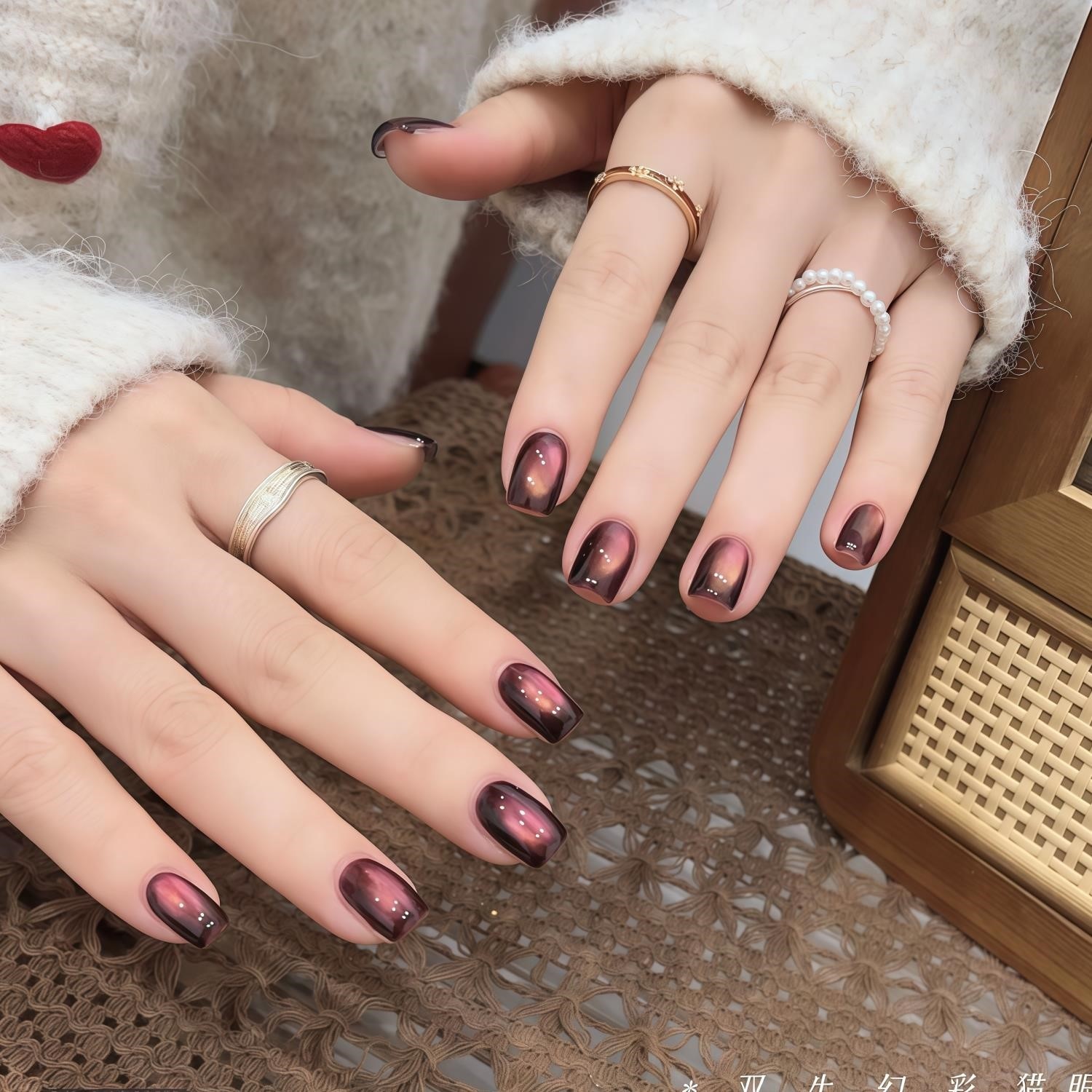 夏季高级感纯手工定制猫眼玻璃珠紫底鸳鸯新款穿戴甲2026新年款,淘宝优惠券,粉丝福利购,淘宝优惠卷