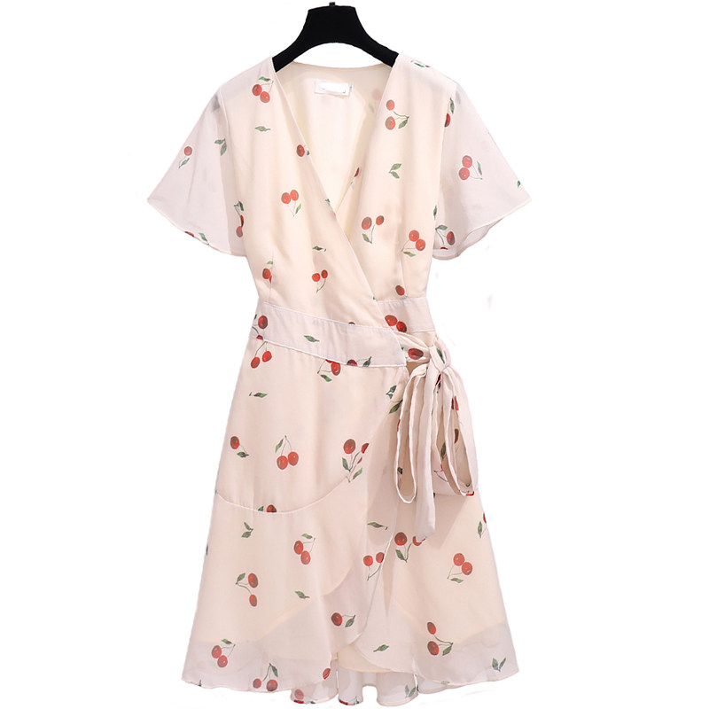 v领雪纺2020新款气质收腰女碎花裙 castlerain城堡雨连衣裙