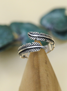 高级感日韩纯银复古S925羽毛戒指