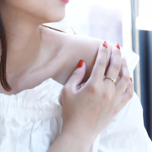 S925纯银学生戒指日韩版简约个性十字架简约开口小清新戒指女尾戒 - 图1