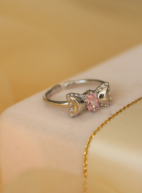 公主风s925银甜酷蝴蝶结粉钻戒子