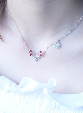 文艺风鹿头雪花红色饰品锁骨链
