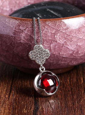s925纯银石榴石锁骨链高级感
