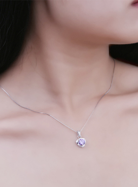 紫色锆石爱心闪亮水晶饰品锁骨链