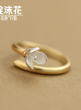s925纯银玉兰花戒指女古典甜美