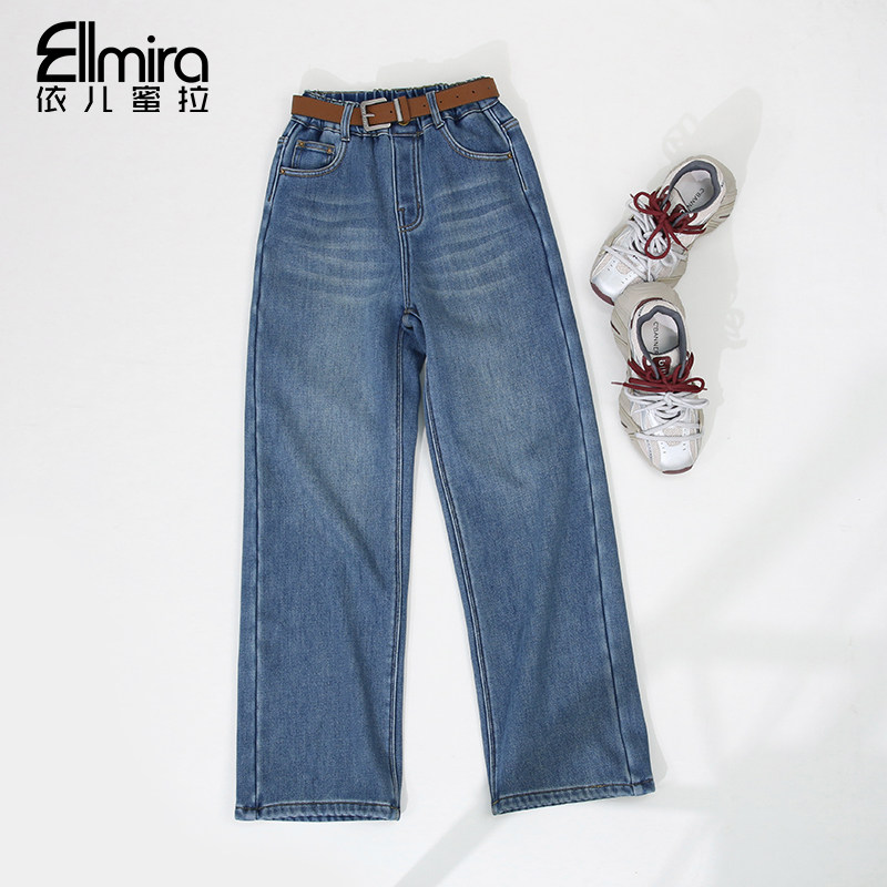 9811女童牛仔裤加绒加厚直筒裤窄版冬季中大童长裤洋气高品质,淘宝优惠券,粉丝福利购,淘宝优惠卷