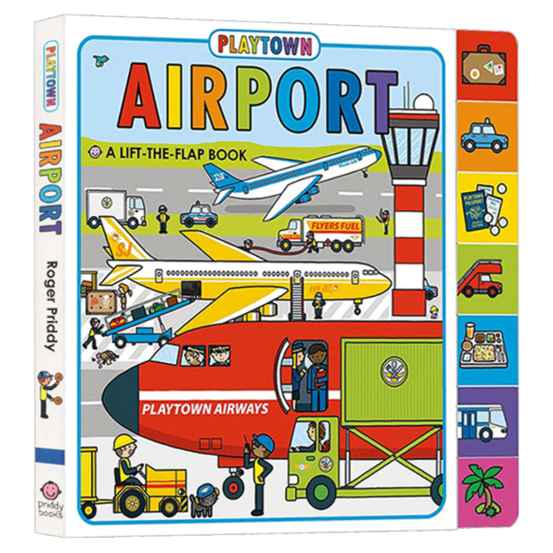 玩玩镇系列机场英文原版 Playtown Airport交通工具认知儿童趣味纸板翻翻书边玩边学英文版幼儿启蒙认知绘本亲子共读图画书-图2