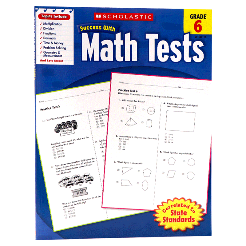 美国小学六年级数学测试题 英文原版 学乐英语教材 Scholastic Success with Math Tests Grade 6 学乐成功系列 小学生家庭练习册 - 图1