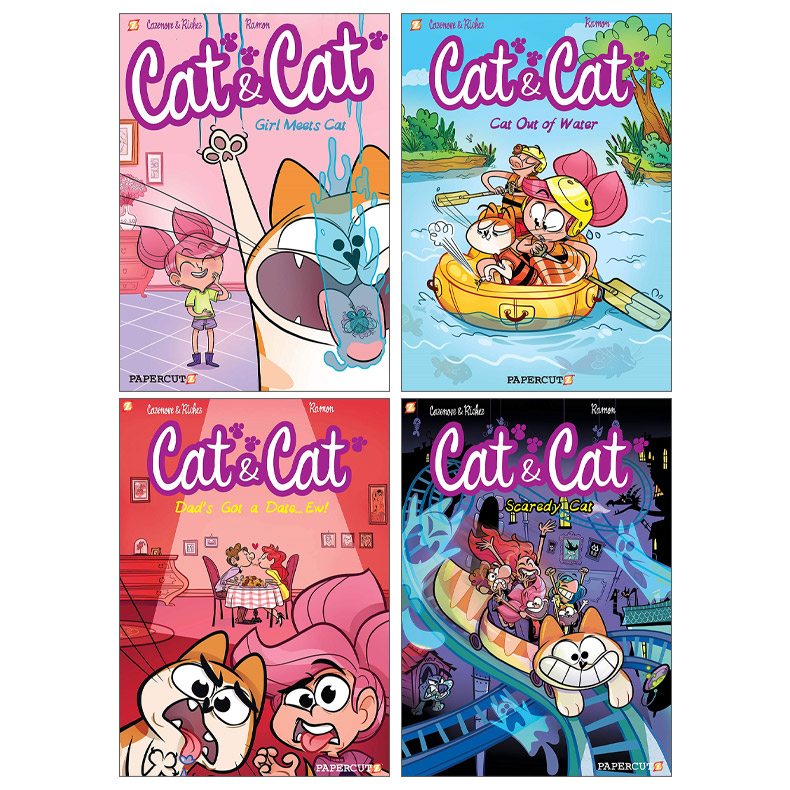 英文原版 Cat and Cat 猫和猫系列1-4册 女孩遇见猫 出水的猫 害怕的猫 我爸爸有个约会 英文版 进口英语原版书籍