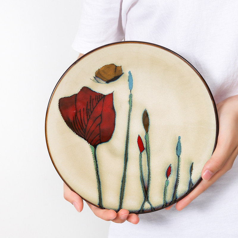 玉泉官方日式手绘创意陶瓷盘子菜盘家用餐具瓷器中式釉下彩餐盘,淘宝优惠券,粉丝福利购,淘宝优惠卷