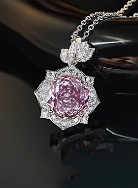 新款千禧玫瑰切项链吊坠粉钻花朵