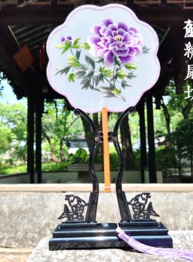 桃花古风扇子苏州双面刺绣团扇舞蹈专用中式汉服旗袍圆扇夏天送礼