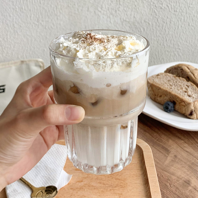 ins可叠澳白咖啡杯冰美式冷萃拿铁拉花杯玻璃杯饮料果汁杯花茶杯