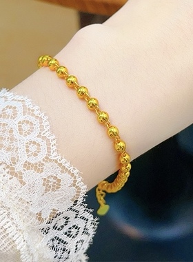 沙金实心光面圆珠手链转运珠光珠手串经典百搭叠戴手链女送女友礼