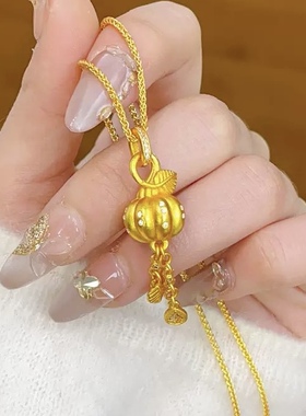 沙金点钻南瓜流苏吊坠项链金瓜满盈硕果累累锁骨链百搭送女友金链