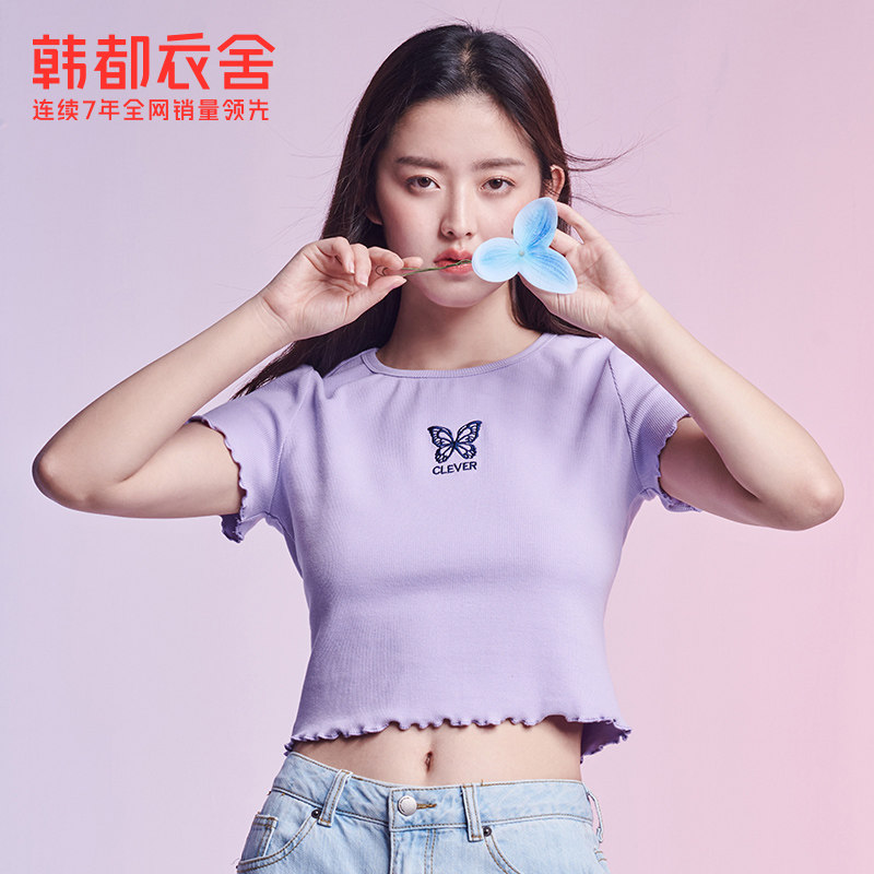 韩都衣舍夏季设计感遮肉高弹风t恤 韩都衣舍嗒嗒T恤