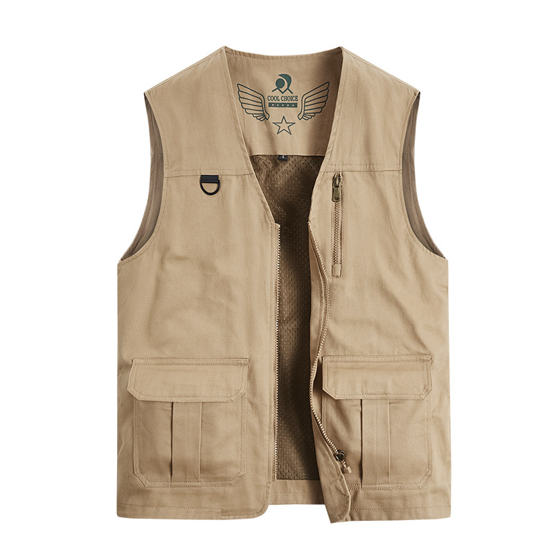 纯棉工装马甲男春秋季多口袋户外钓鱼摄影马夹宽松大码中老年背心,淘宝优惠券,粉丝福利购,淘宝优惠卷