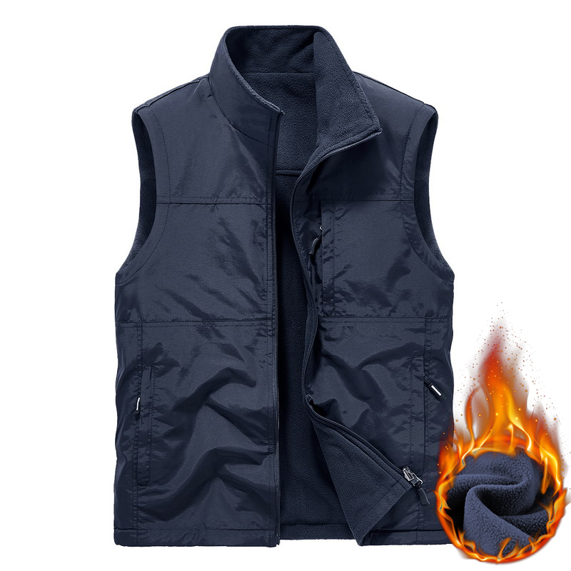 双面穿马甲男摇粒绒马夹立领防风防水保暖秋冬季背心休闲坎肩外套 - 图1