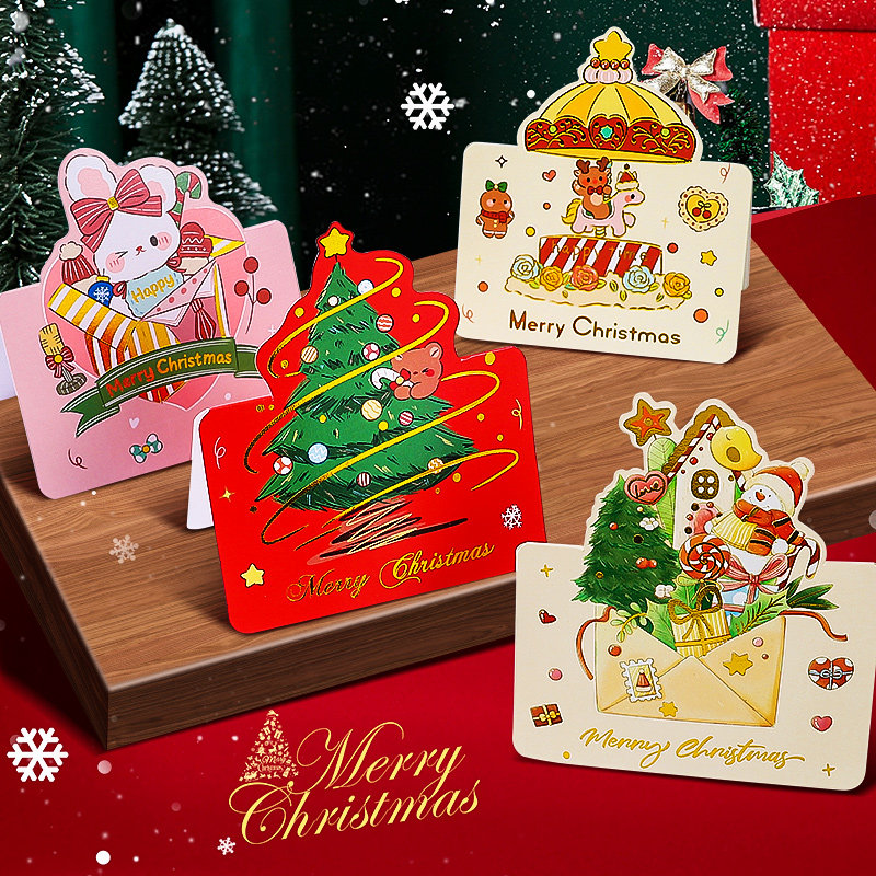 圣诞节贺卡3d立体贺卡元旦节日卡片2024新年贺卡手写礼物留言卡小卡片merry christmas感恩祝福卡贺卡明信片