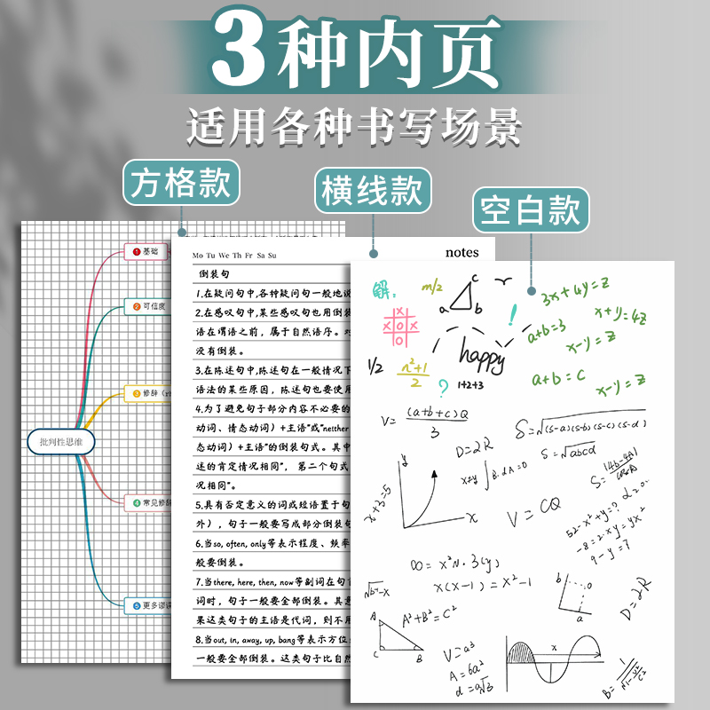 笔记本b5超厚本子a5复古牛皮简约大学生用厚空白拍纸本横线思维导图本方格网格草稿本记事本日记本手帐手账本-图3