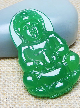 冰透绿玉髓男女款玛瑙观音吊坠