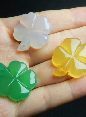 玛瑙玉髓冰透四叶草吊坠幸运玉坠