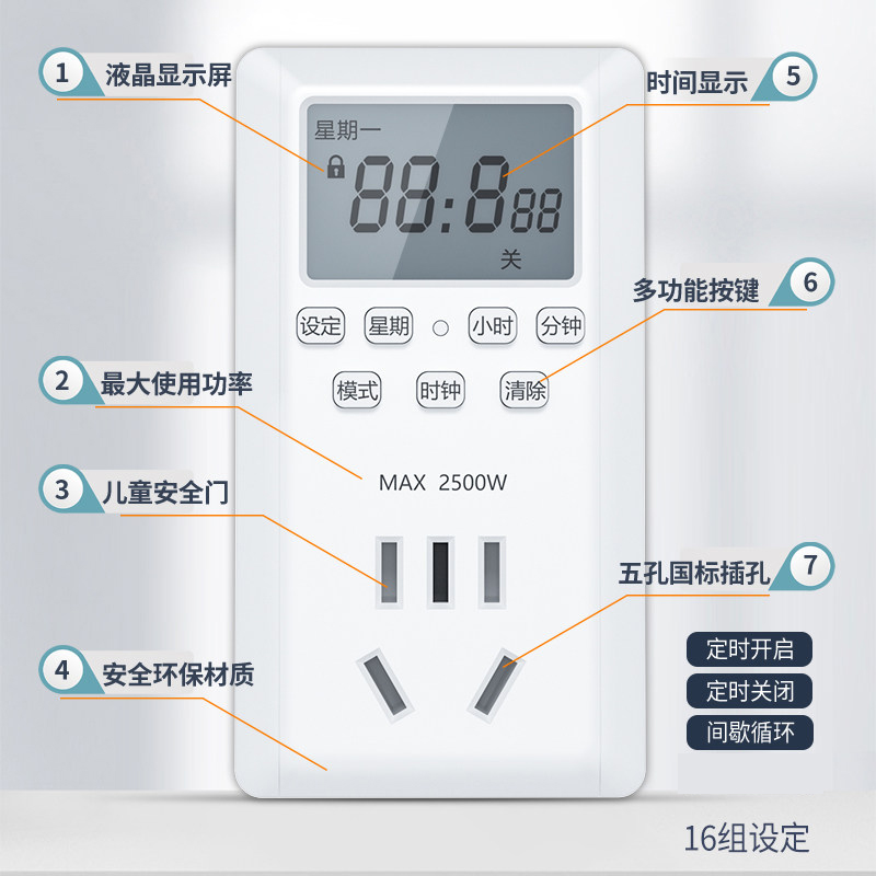 定时插座定时器开关自动断电控制器路由器重启时间热水器鱼缸循环 - 图3