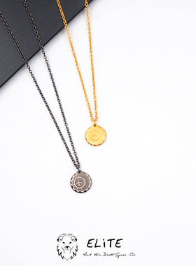 钛钢复古太阳鸟圆饼项链