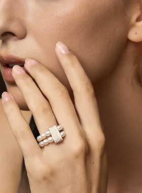 CHERIENIU天然珍珠s999纯银手工戒指双层复古简约轻奢小众指环