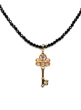 CHERIENIU红刚玉红宝石红色新年珠宝S925纯银镀金中古钥匙项链