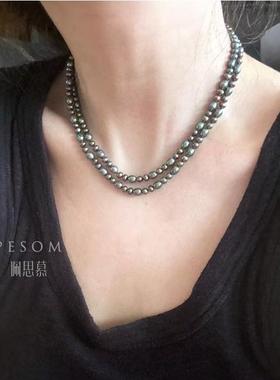 pesom天然淡水珍珠素长链彩色珍珠日本镀色炫彩黑