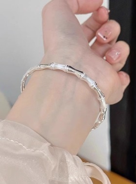 竹节银手镯女送女朋友情人节礼物