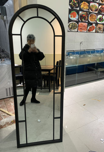 集馨美式复古做旧铁艺全身镜穿衣镜壁挂玄关镜试衣镜假窗户装饰镜 - 图1