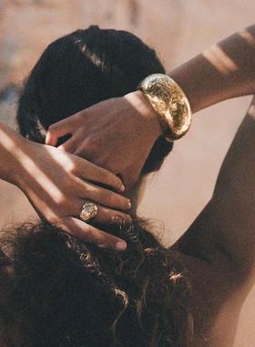 Hankes&Maray法国小众设计复古雕刻花纹时髦戒指金色vintage指环