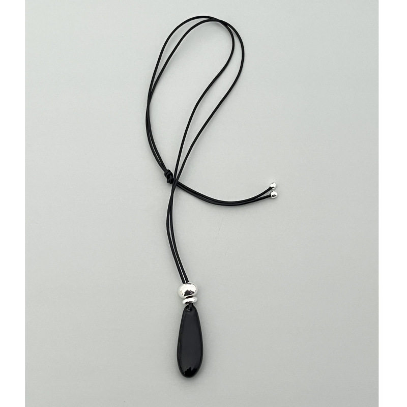 水滴黑玛瑙吊坠项链日韩简约个性冷淡风简约百搭潮流绳子长毛衣链,淘宝优惠券,粉丝福利购,淘宝优惠卷