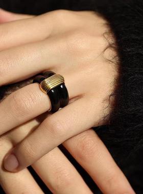 珐琅黑金撞色戒指复古指环