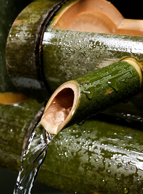 定制鱼缸竹流水过滤竹子石槽摆件