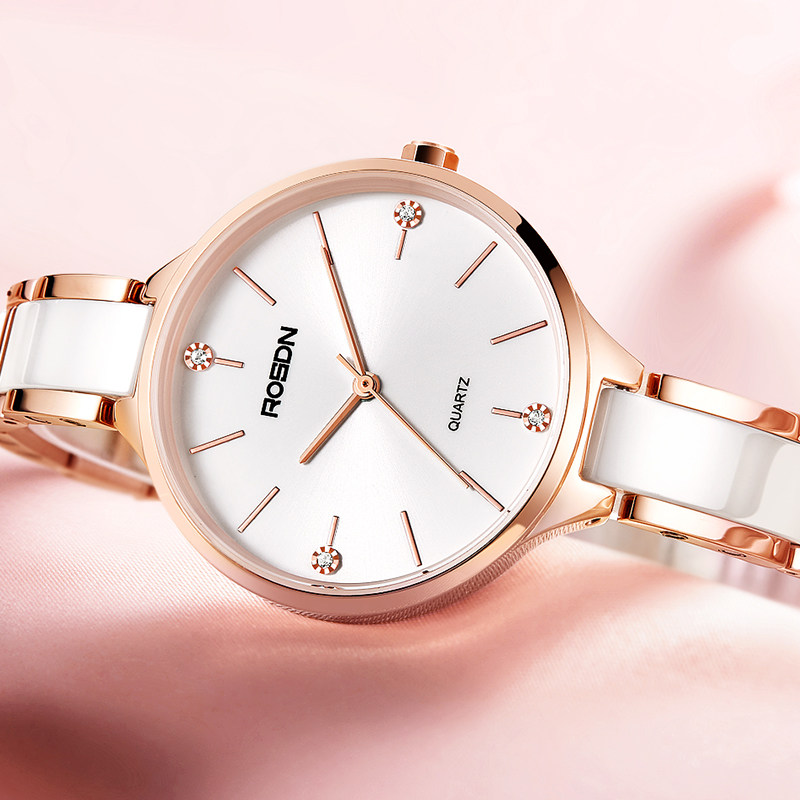 劳士顿十大简约气质陶瓷女士手表 rosdn劳士顿兰蒂克国产腕表