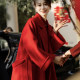 Bride gets married with full wool temperament high-end red coat