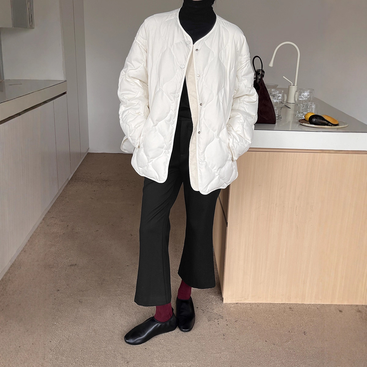 GRACETINAHOO冬上新90%白鸭绒 法式福禄绗缝慵懒廓形羽绒服YA016 - 图1