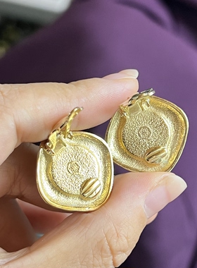vintage 蓝琉璃中古耳夹 雪花图案标 日常简约